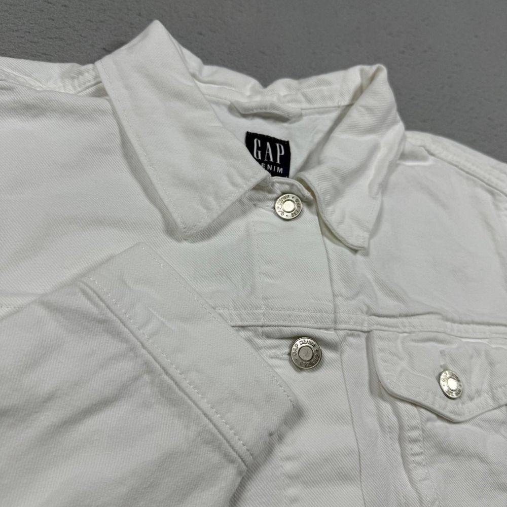 Gap Denim White Trucker Jacket Womens XL Cotton Button Up Jean Jacket